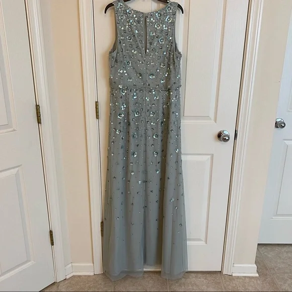 Adrianna Papell Beaded Sequined Halter Blouson Gown in Frosted Sage - Picture 7 of 10